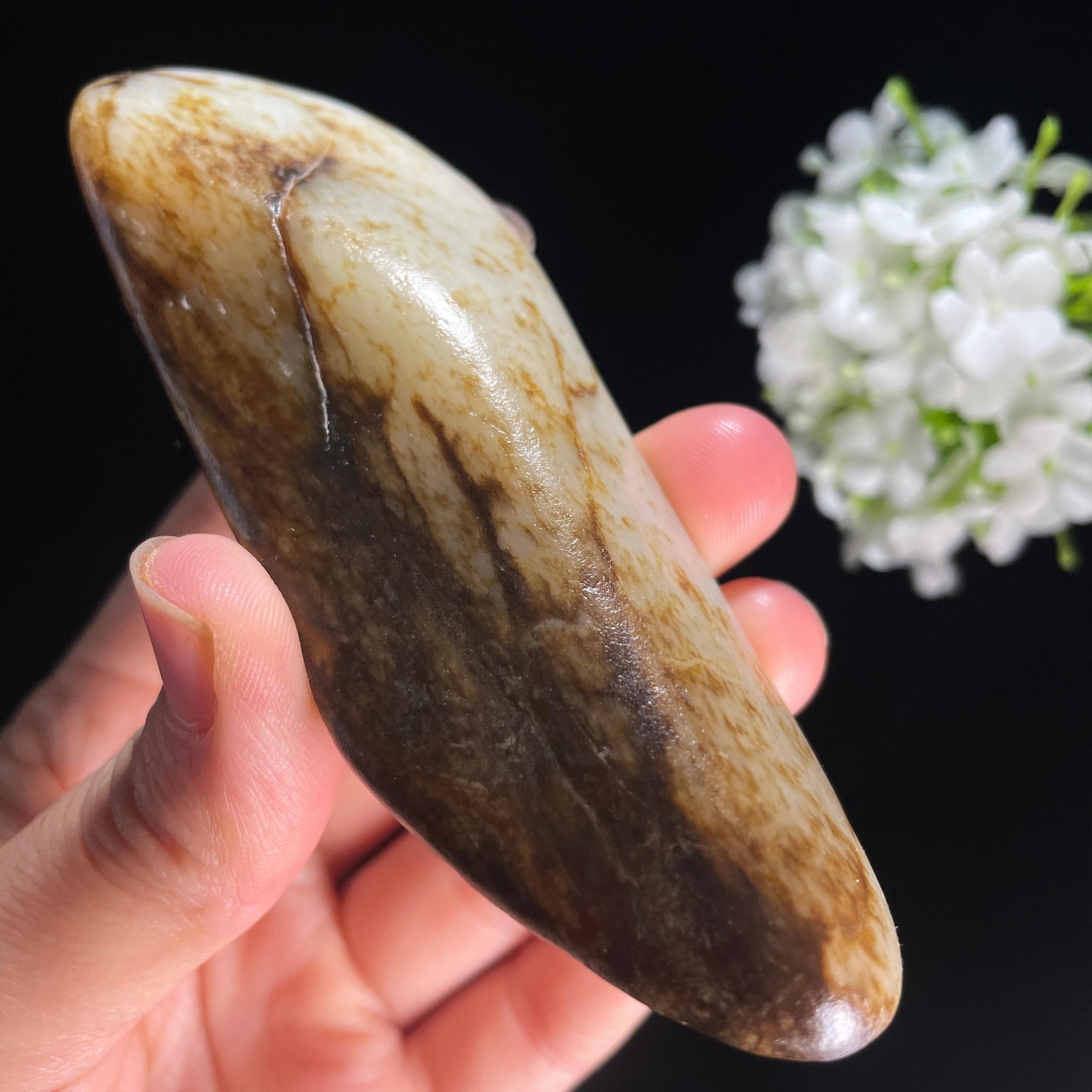 新疆和田玉“苍林雪原”白玉秋梨聚黑皮籽料（yc445125）