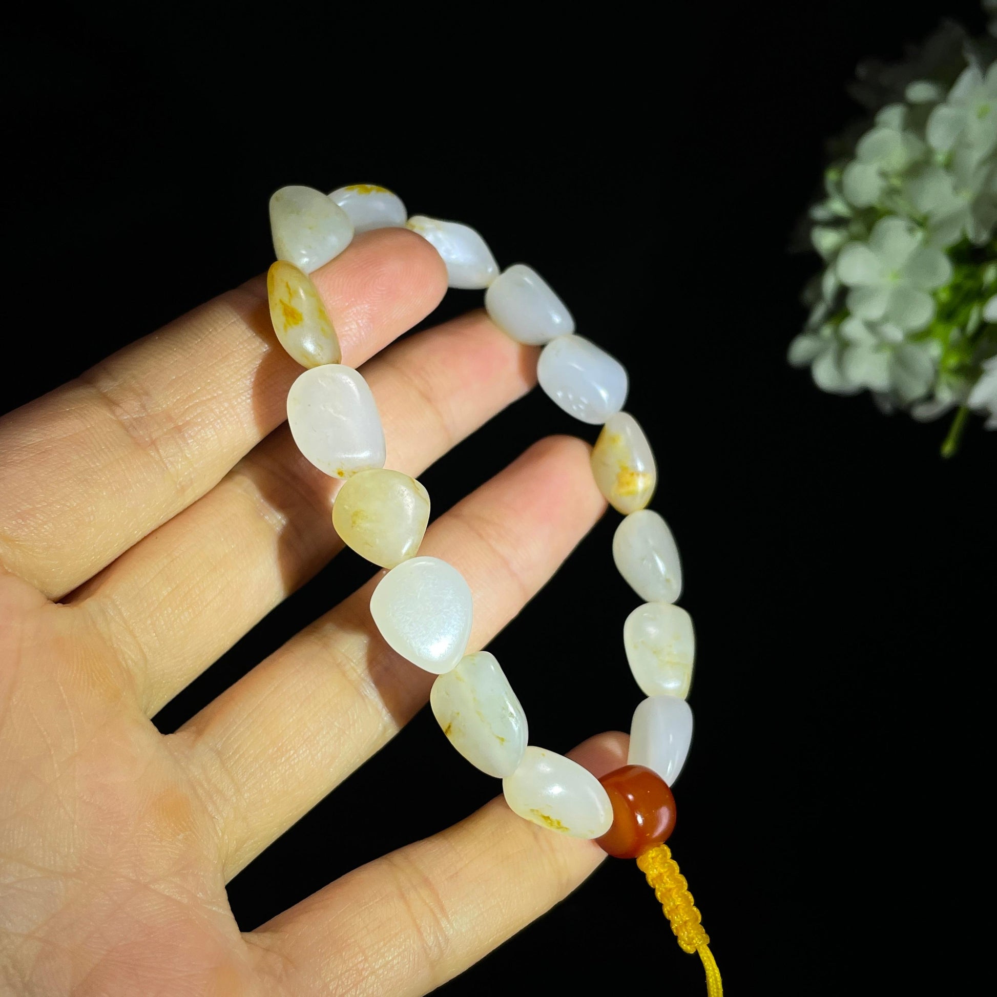 和田玉白玉青白玉洒金皮原籽手串（yc355822）