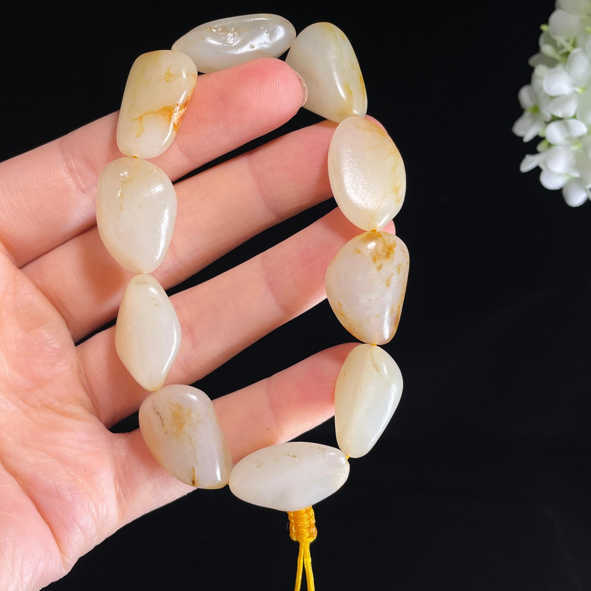 和田玉白玉青白玉红皮原籽手串（10颗）（yc421892）