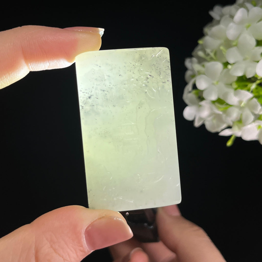 和田玉带墨青花“山水楼阁”籽料雕刻挂件（yc284612）