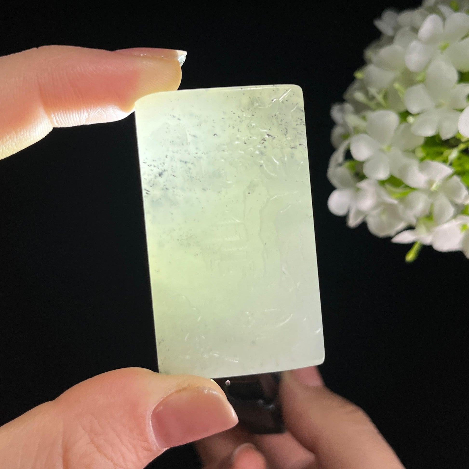 和田玉带墨青花“山水楼阁”籽料雕刻挂件（yc284612）