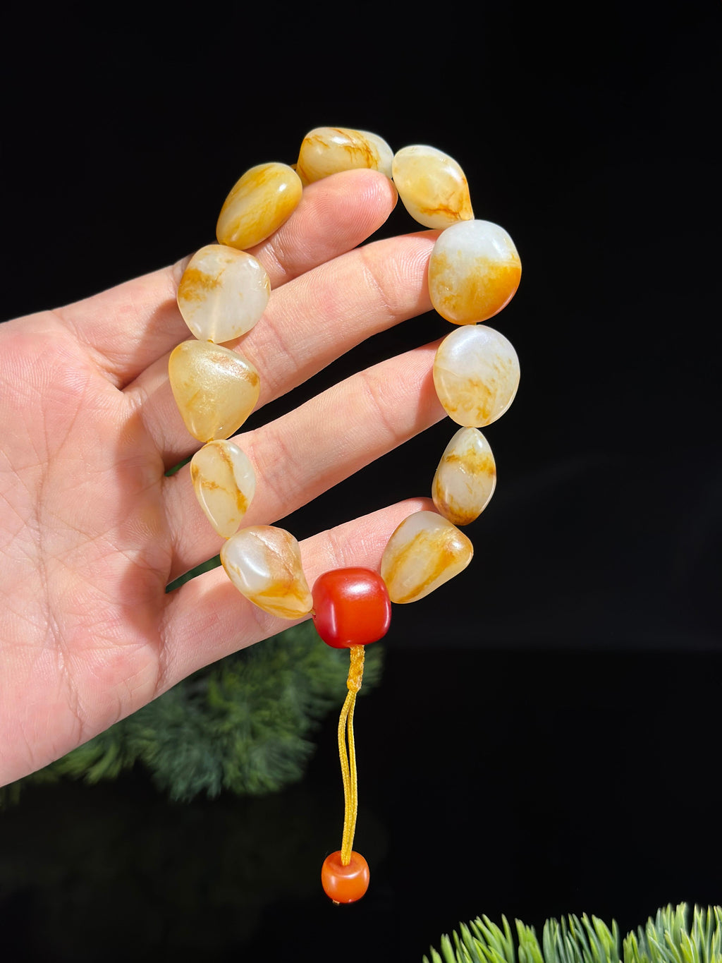 新疆天然和田玉红皮洒金皮原籽手串（11颗）（yc475324）