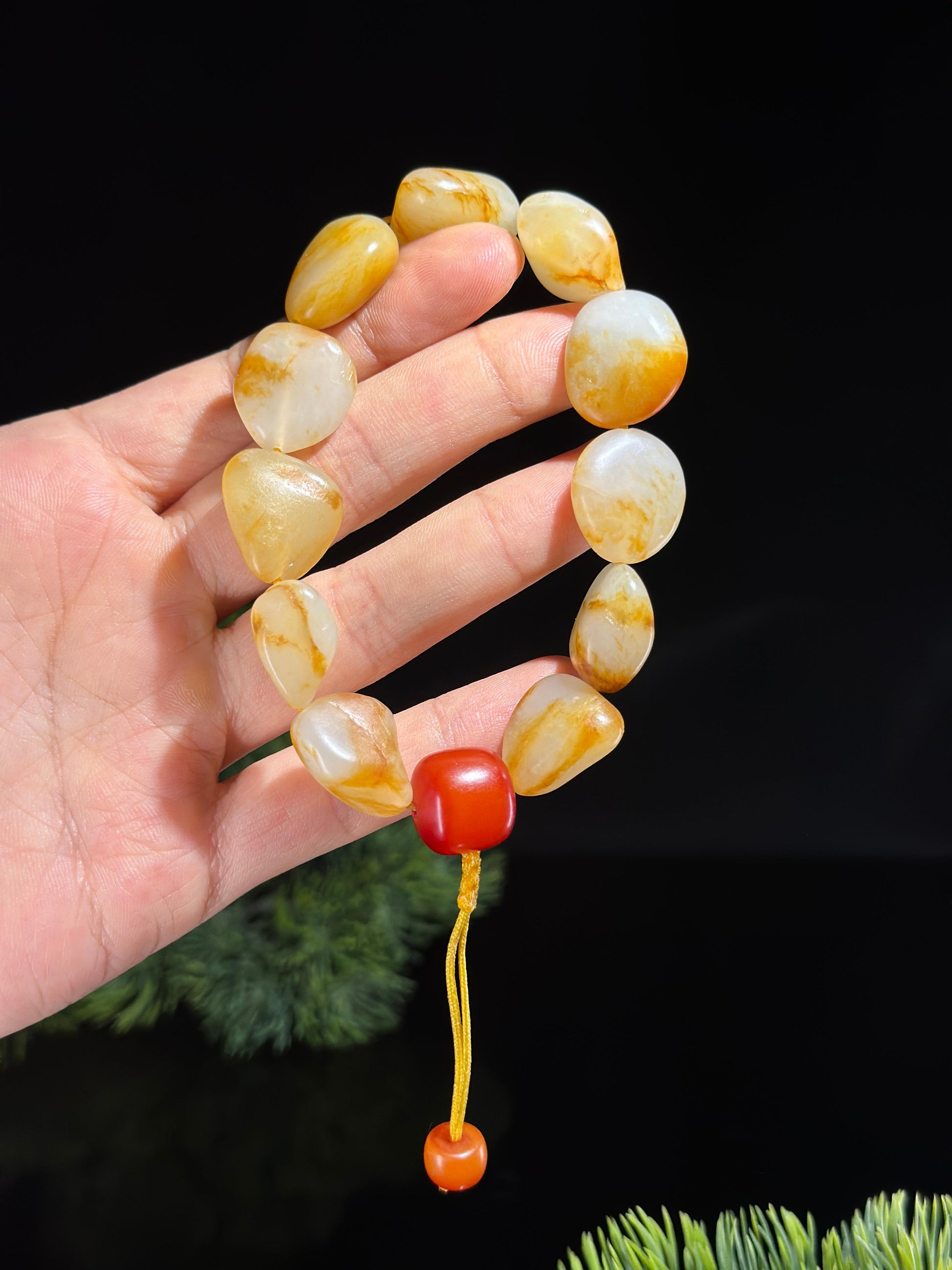 新疆天然和田玉红皮洒金皮原籽手串（11颗）（yc475324）
