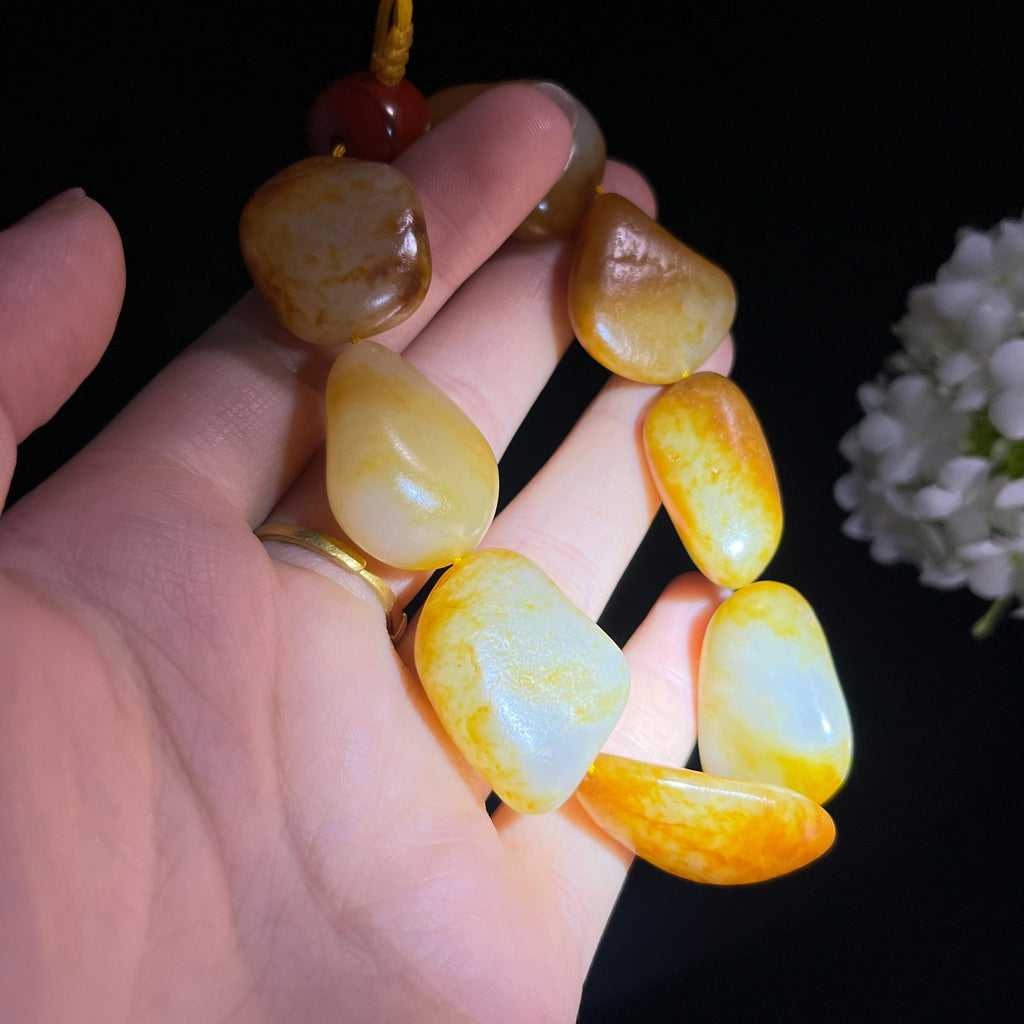 和田一级白玉通体洒金皮精品籽料原石手串（yc282964）