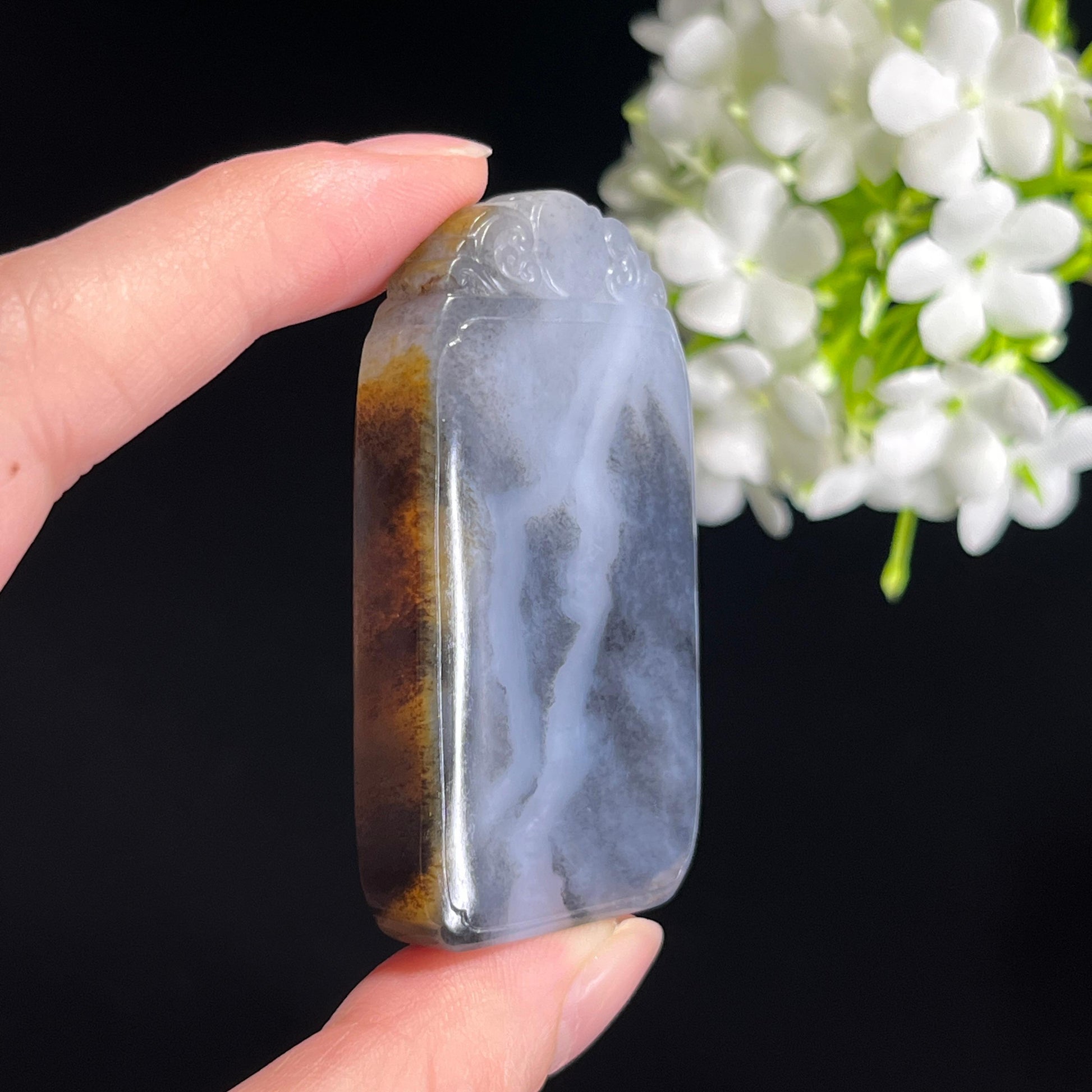 天然和田玉“飞龙在天”籽料青花平安无事牌（yc339121）