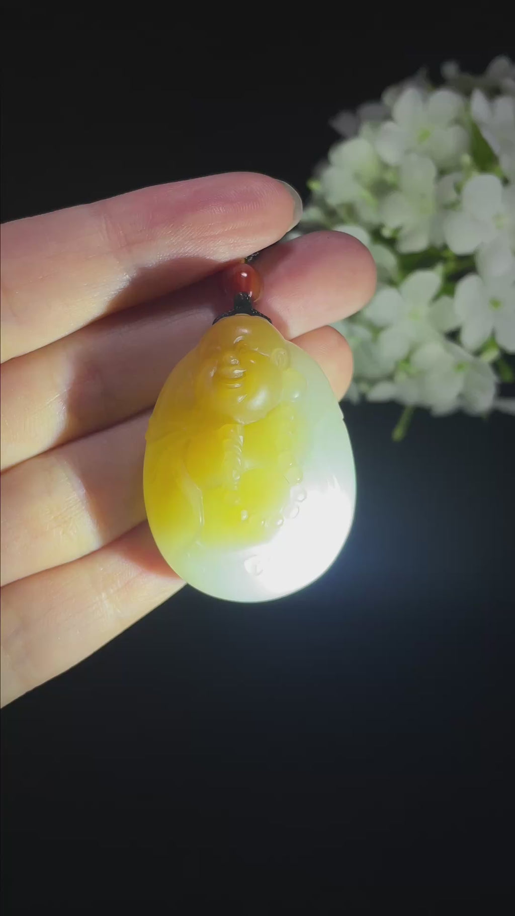 和田玉且末糖白“笑纳福来”弥勒佛挂件（yc296629）