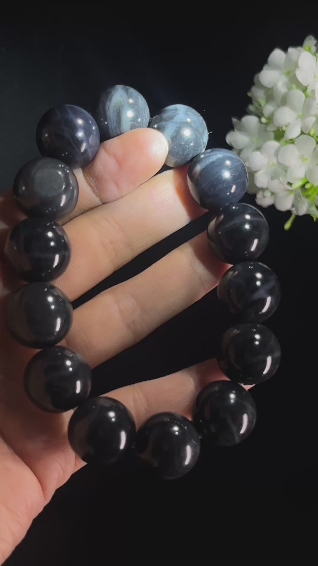 和田玉新疆料“青花凝云”青花手串（yc294641）