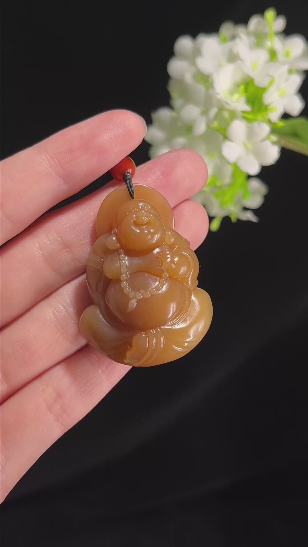 和田玉且末糖“知足常乐”弥勒佛挂件（yc296574）
