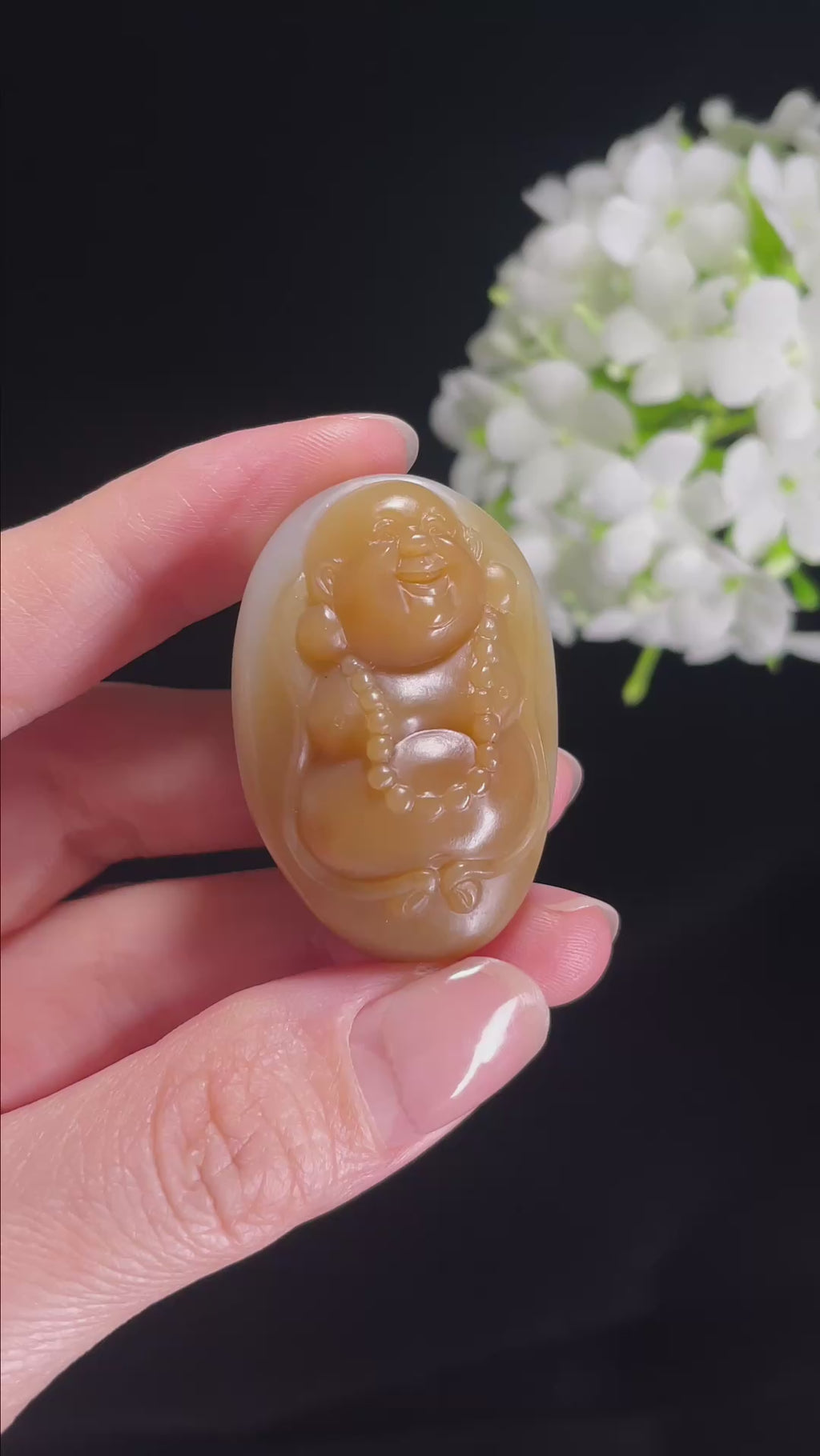 和田玉且末糖白“笑伴福盈”弥勒佛挂件（yc296630）